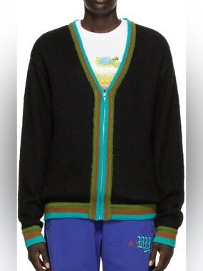 Awake NY Black Mohair Striped Cardigan 
Size M